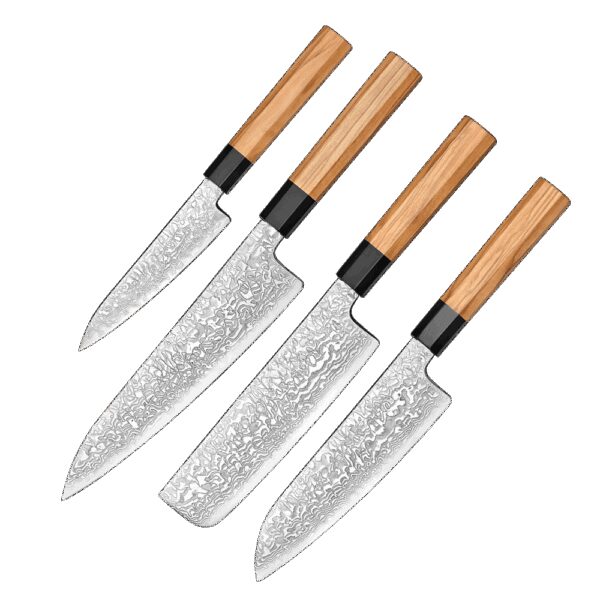 Japansk Knivsæt Petty Nakiri Santoku Gyuto Damaskus Yuki Onna Fra Ushi