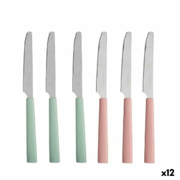 Knivsæt Grøn Pink Sølvfarvet Rustfrit Stål Plastik 12 Enheder Fra Kinvara