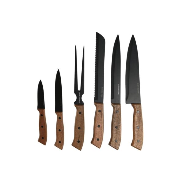 Knivsæt Home Esprit Sort Rustfrit Stål Akacie 4 X 1 X 33 Cm 6 Dele